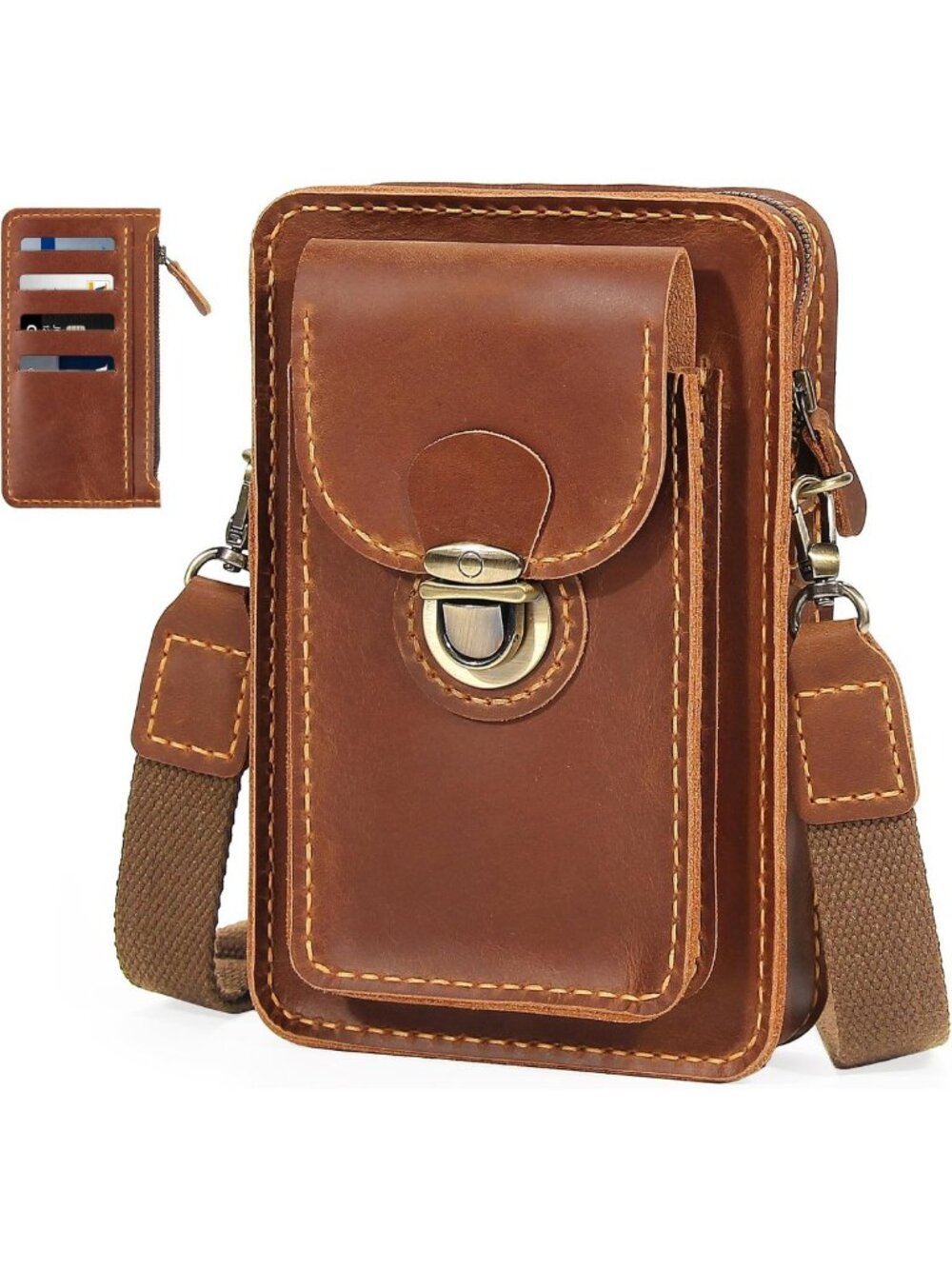 Stylish Handmade Leather Phone Holster Purse, Small Crossbody Bag with Card